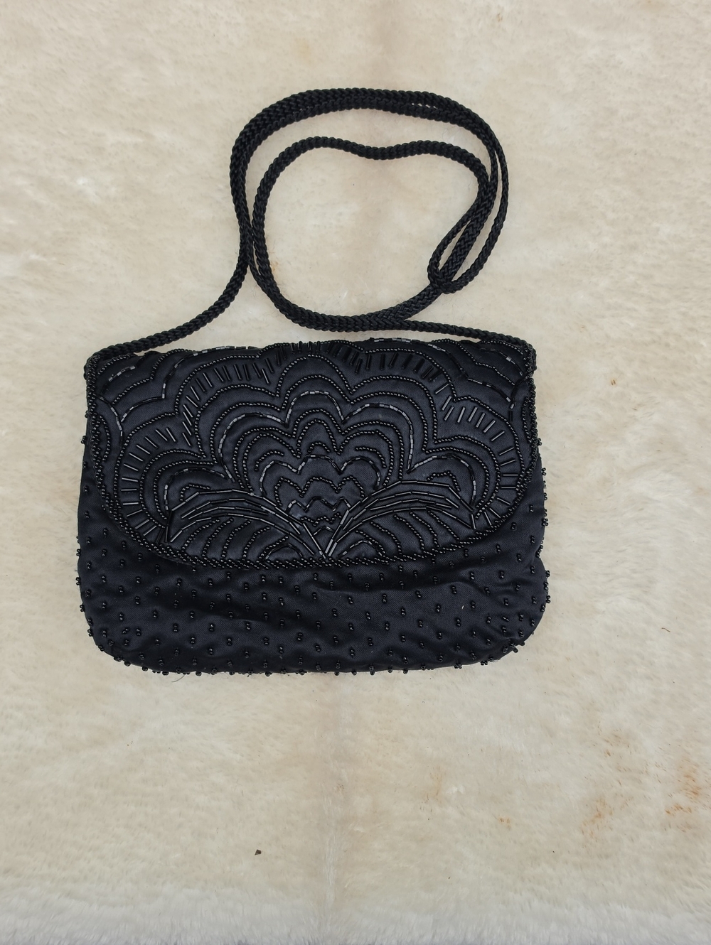 Vintage La Regale Black Beaded Evening Bag Clutch Crossbody Purse Formal